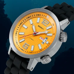 Orologio automatico da sub 20ATM per uomo Orologio da polso meccanico da nuoto Calendario Orologio sportivo da uomo con lente in zaffiro super luminoso impermeabile