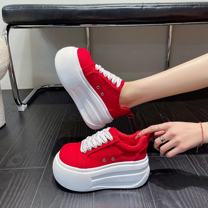 New Fashion Crystal Denim Platform Wedge Casual Spring Summer Autumn Comfy High Brand Chunky Sneakers 9CM Hidden Heels Shoes