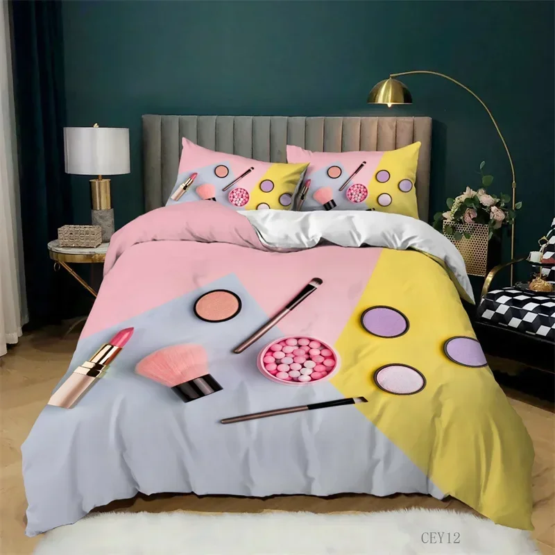 2026 Fashion Bedding Set Makeup Cosmetic Theme Duvet Cover Polyester Perfume Lipstick Nail Polish Brush Print Quilt Cover King S