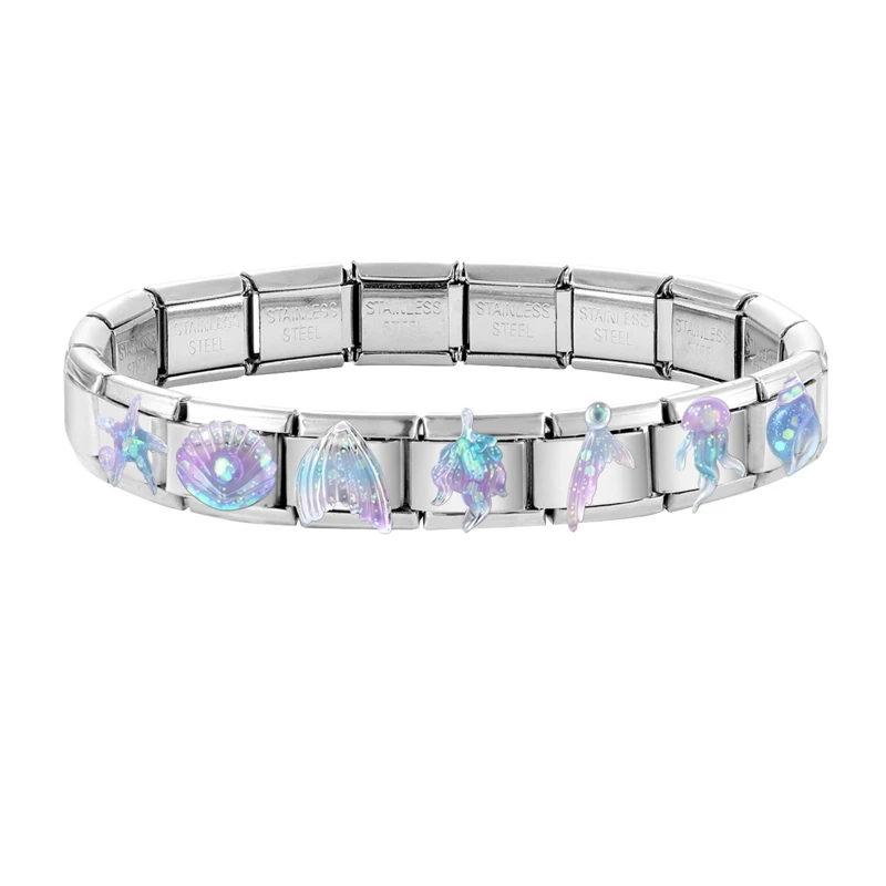 موضة المحيط قطرة الماء ذيل السمكة قنديل البحر محارة الإيطالية سحر الروابط صالح 9 مللي متر الفولاذ المقاوم للصدأ سوار المرأة DIY بها بنفسك صنع الهدايا #4