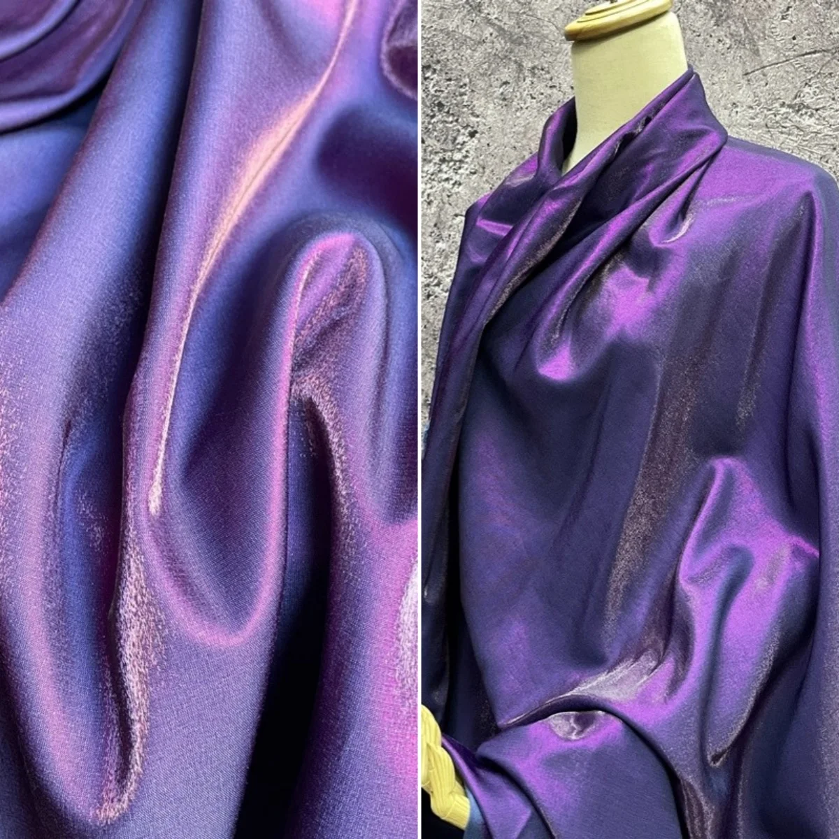 

Светочувствительный стеклянный шелковый лен, двухцветный переливающийся фиолетовый, синий, мягкая неэластичная ткань, дизайнерская ткань для платья
