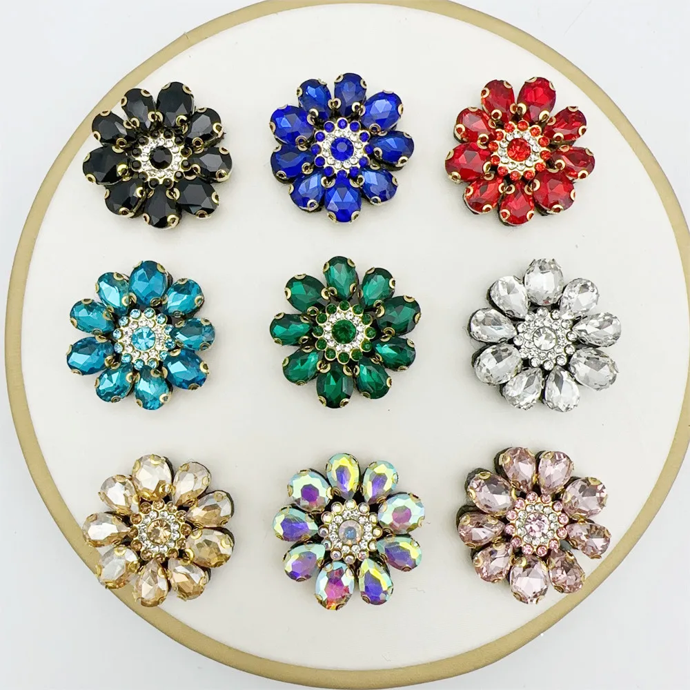 10PCS Handmade Flower Shape Beaded Patches for Clothing DIY Rhinestone Sequins Sew On Appliques for Clothes