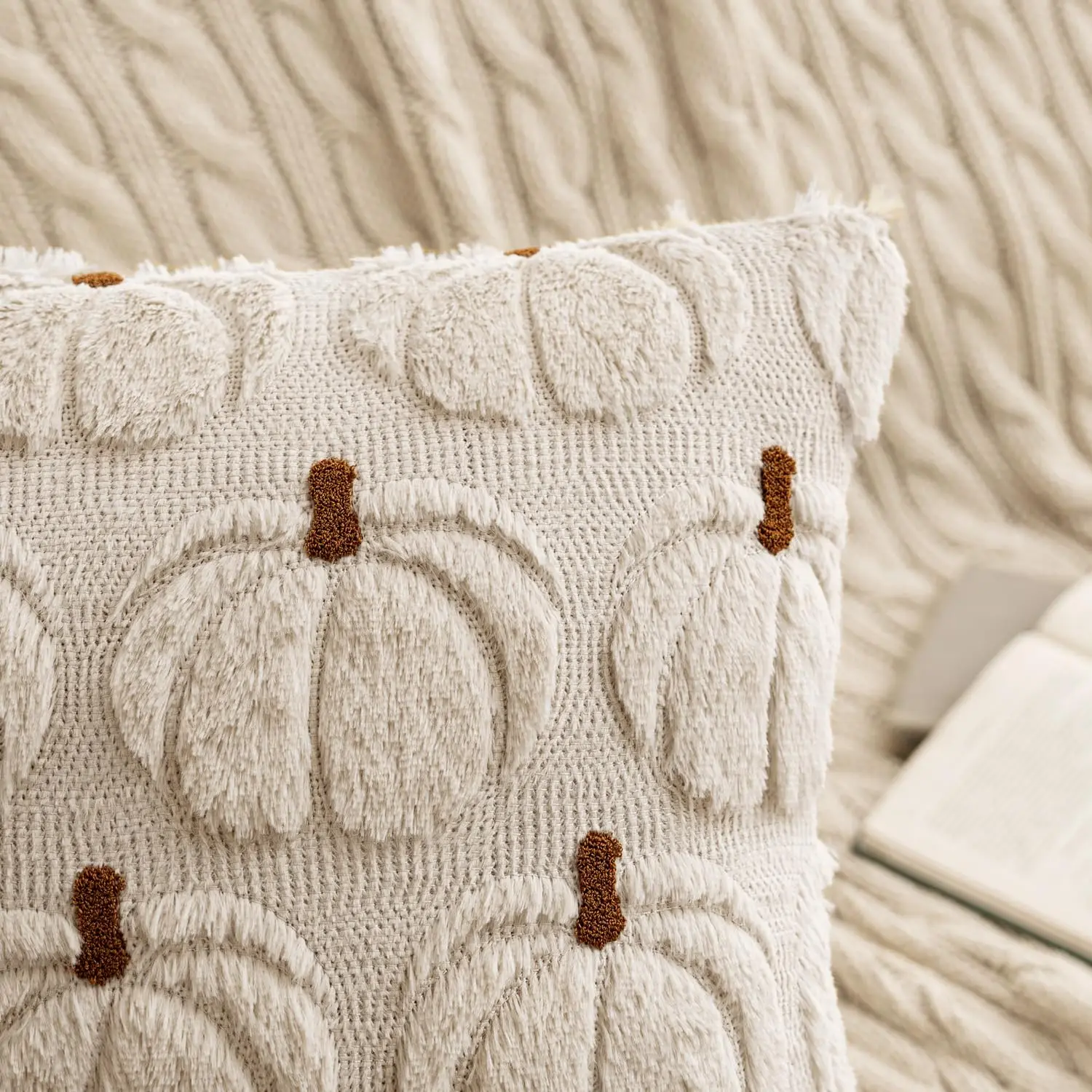 Fall Pumpkin Pillow Covers Fall Decor Beige Brown Stem 18x18 Decorative Autumn Harvest,Fall Decorations for Home