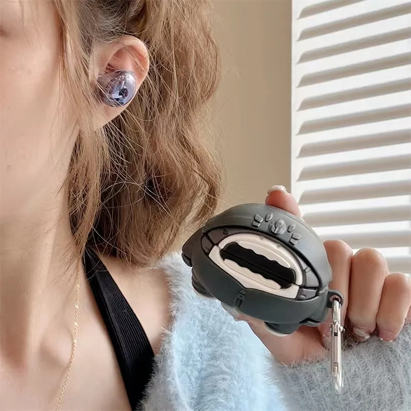 Para samsung galaxy buds2 pro/botões ao vivo/botões pro/botões 2 caixa de carregamento, 3d bonito dos desenhos animados preto tubarão silicone fone de ouvido caso com gancho