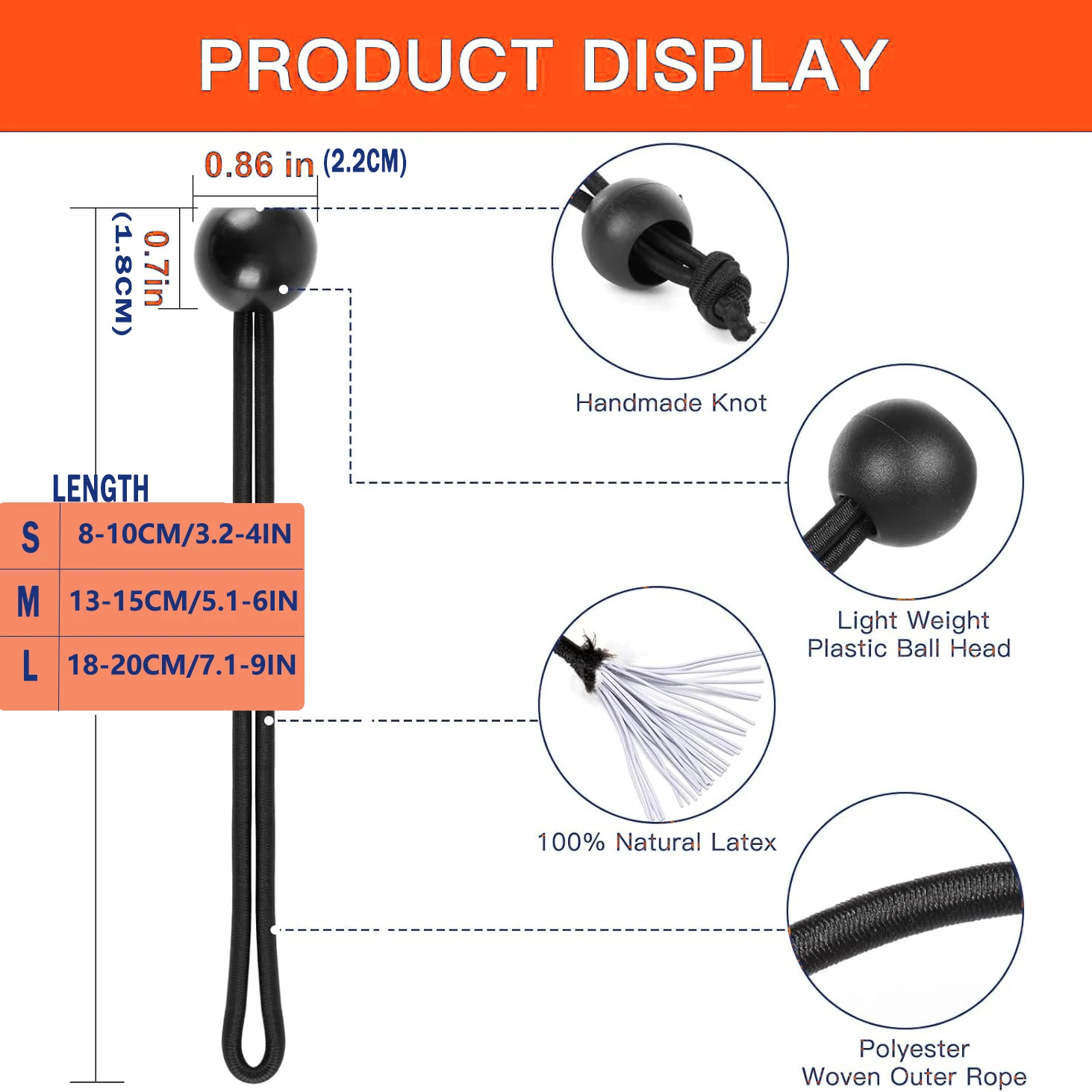 50-Pcs Bungee Balls,Black Cord for Canopy Tarp, UV Resistant,with Elastic String for Canopy, Tarp, Straps, Tent, Poles & Wires