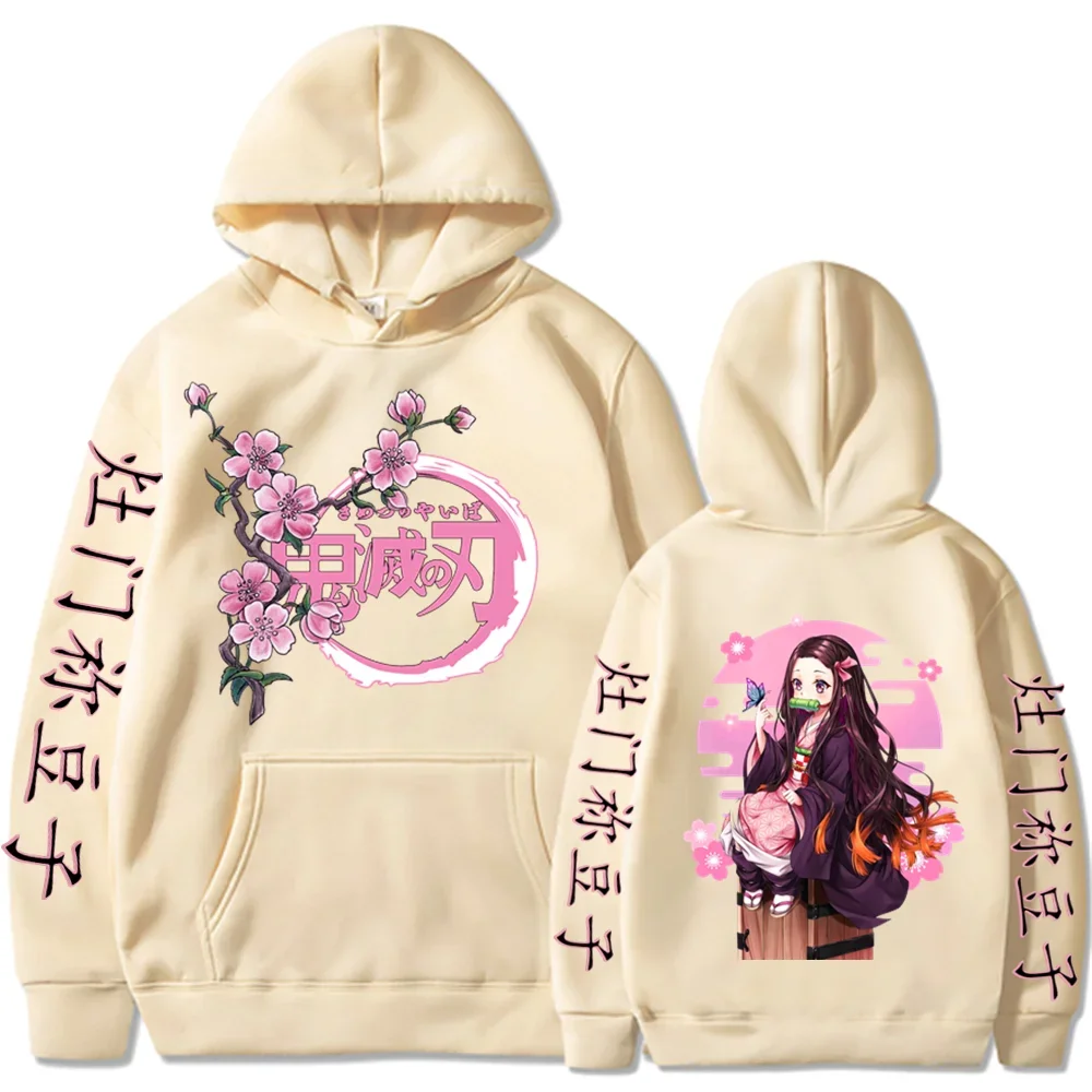 Demon Slayer Anime Hooded Kamado Nezuko Graphic Printed Hooded Autumn Fleece Pullovers  Streetwear Male Harajuku Sweatshirt