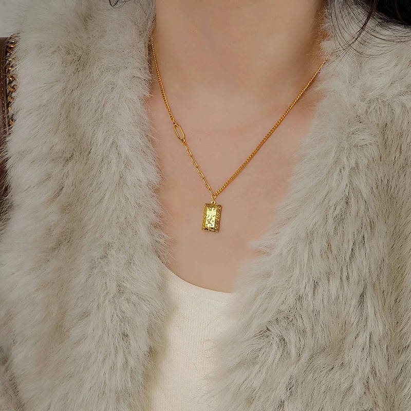 

New 18K Gold Necklace Rich Gold Bar Pendant Women's 999 Clavicle Chain Fashion Jewelry Gift Wholesale