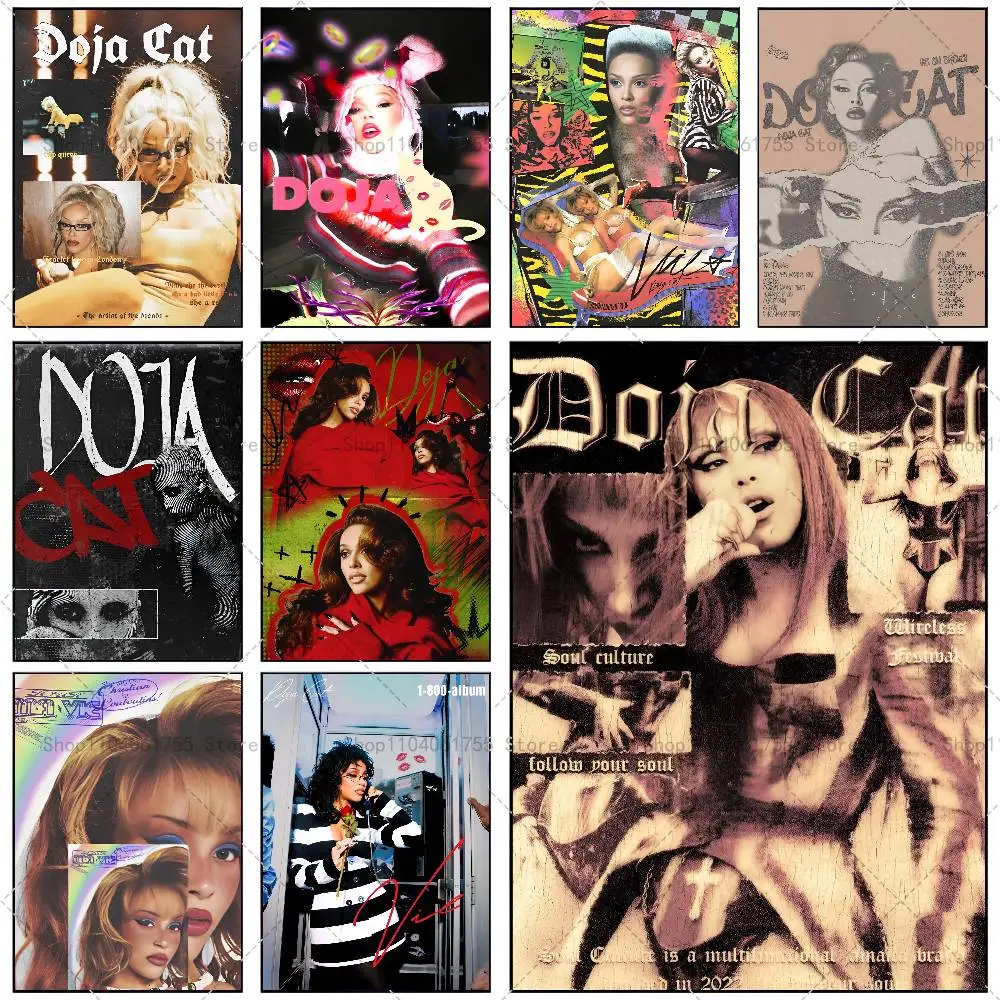 Newly Pop Rapper Doja Cat Poster Self-adhesive Art Waterproof Paper Sticker Coffee House Bar Room Wall Decor