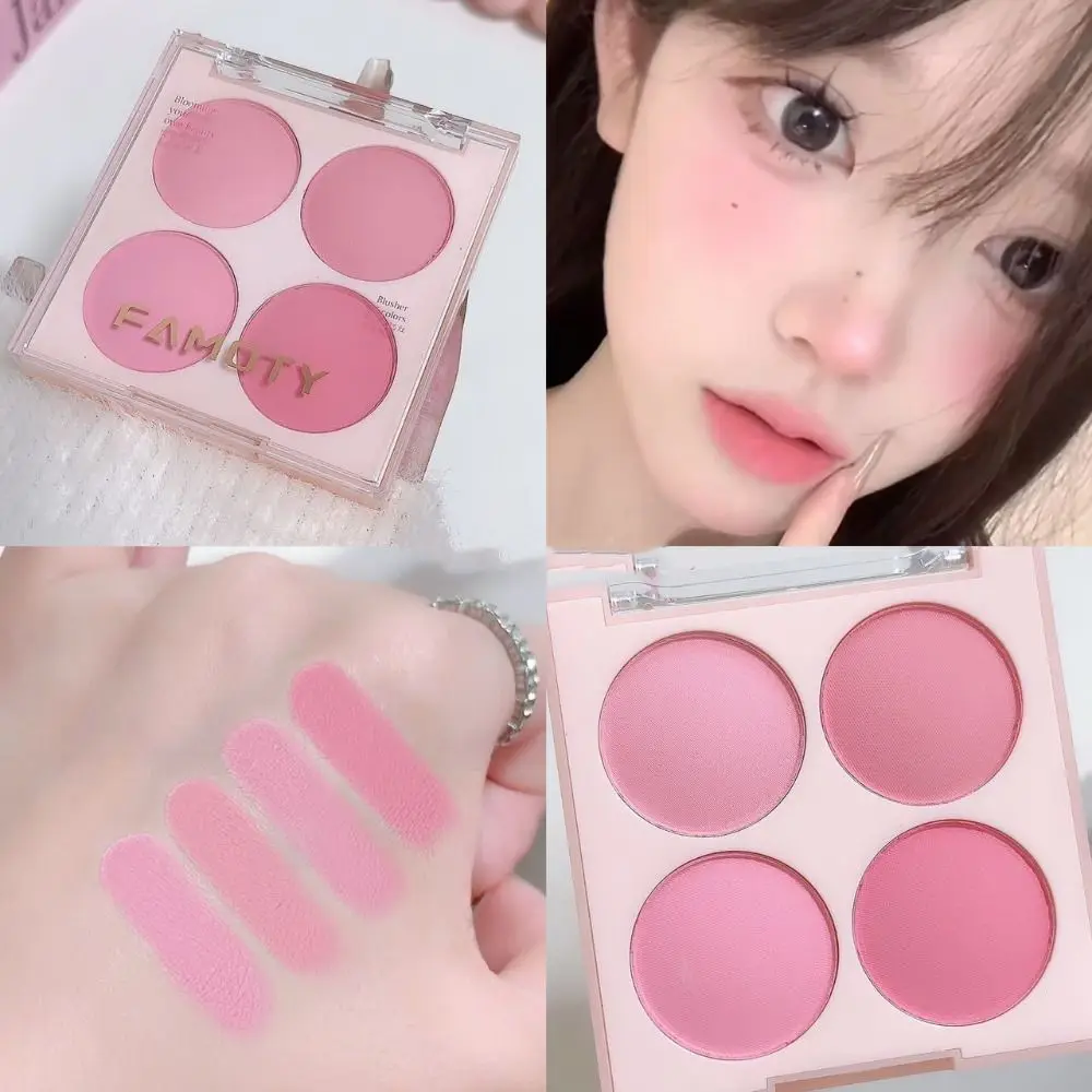 Long-lasting 4 Colors Blush Palette Powder Compact Matte Facial Mist Blusher Low Saturated Vibrant Color Cream Blush Makeup Tool