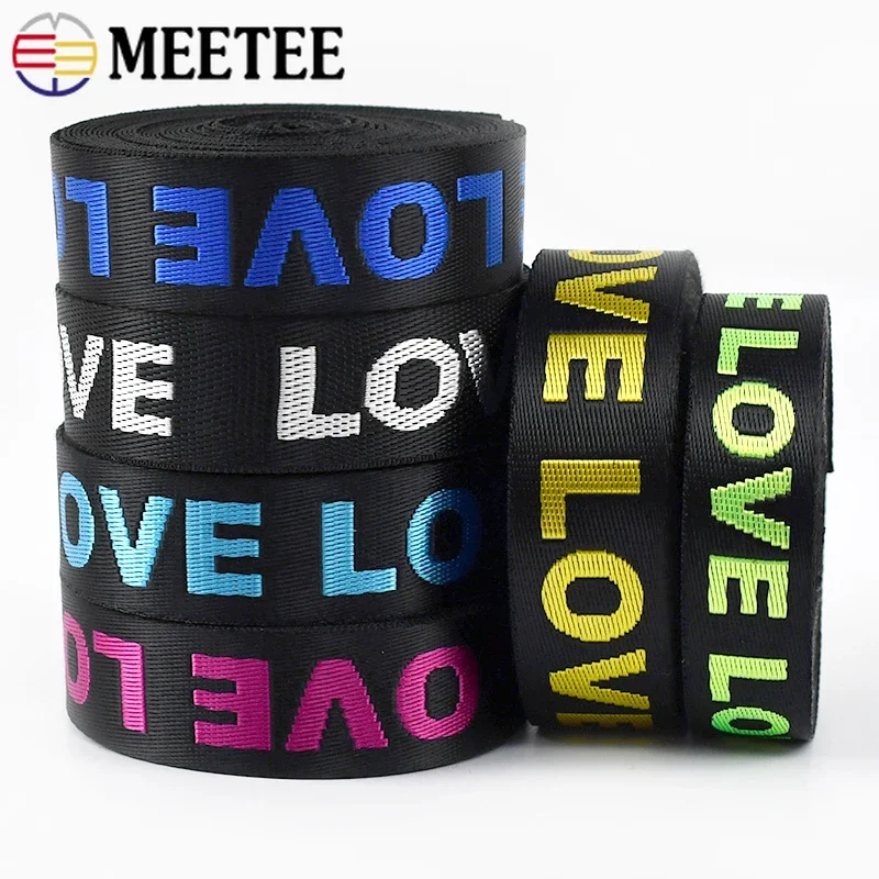 5/10Yards 25/38mm Meetee Nylon Jacquard Webbing for Sewing Garment Belt Ribbon Band Bag Strap LOVE Decor Tape DIY Accessories