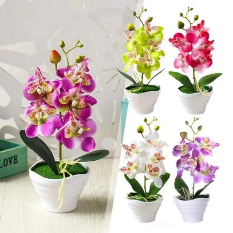 Artificial Butterfly Orchid Flower Plants In Pot Artificial Greenery Creative Ornaments Simulation Potted Plants Home Decor