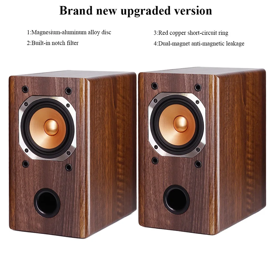 木製パッシブスピーカー 4インチウーファー 4インチ木製ブックシェルフスピーカー 45W×2 HiFiパッシブ