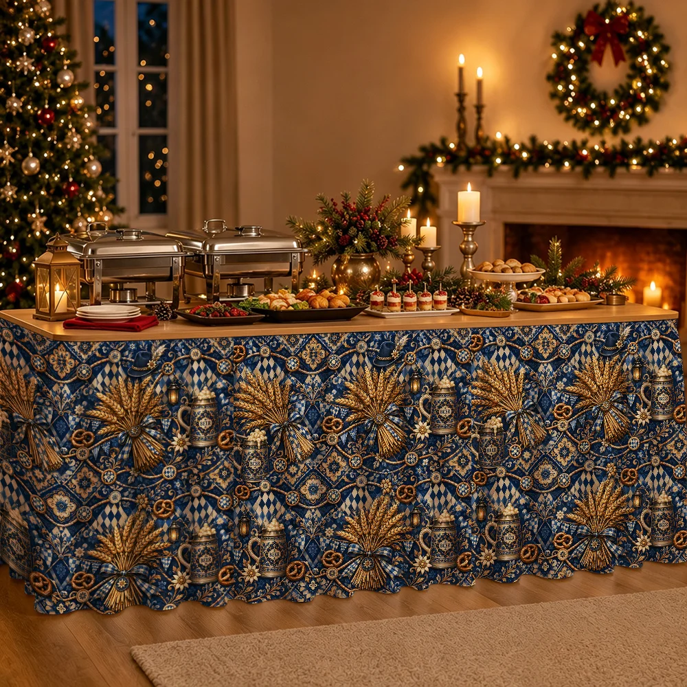 Stone and wheat mesh wheat harvesting track node chain beer festival table skirt, Bavarian party decoration