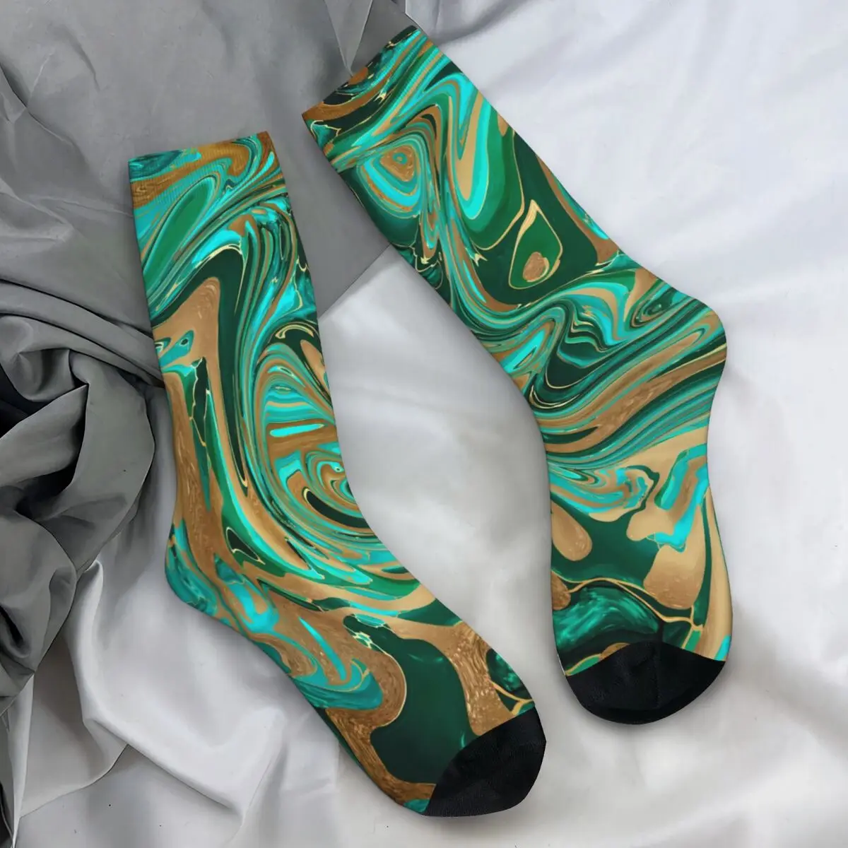 Marble Print Stockings Green Gold Liquid Custom Korean Socks Autumn Anti-Slip Socks Women Outdoor High Quality Socks