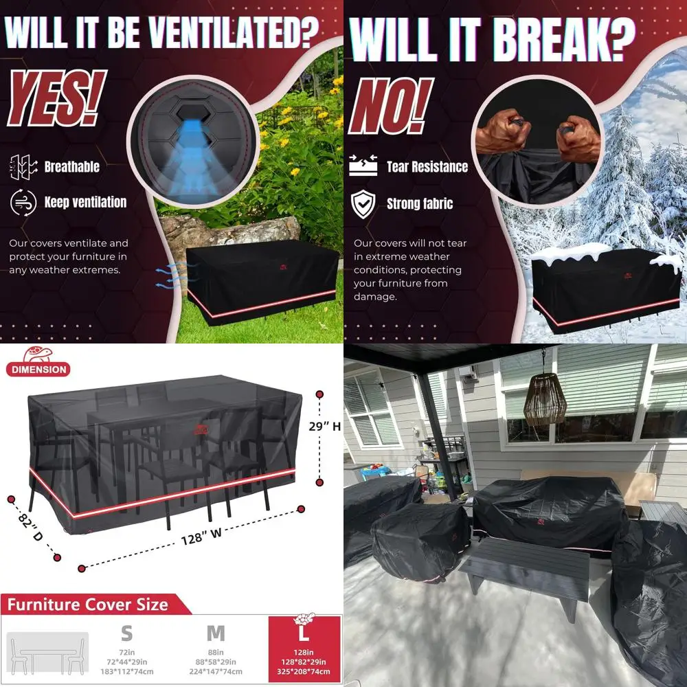 

Водонепроницаемый чехол для обеденного сервиза на открытом воздухе, сверхпрочный прямоугольный, устойчивый к ультрафиолетовому излучению, черный, 128 x 82 В x 29 часов