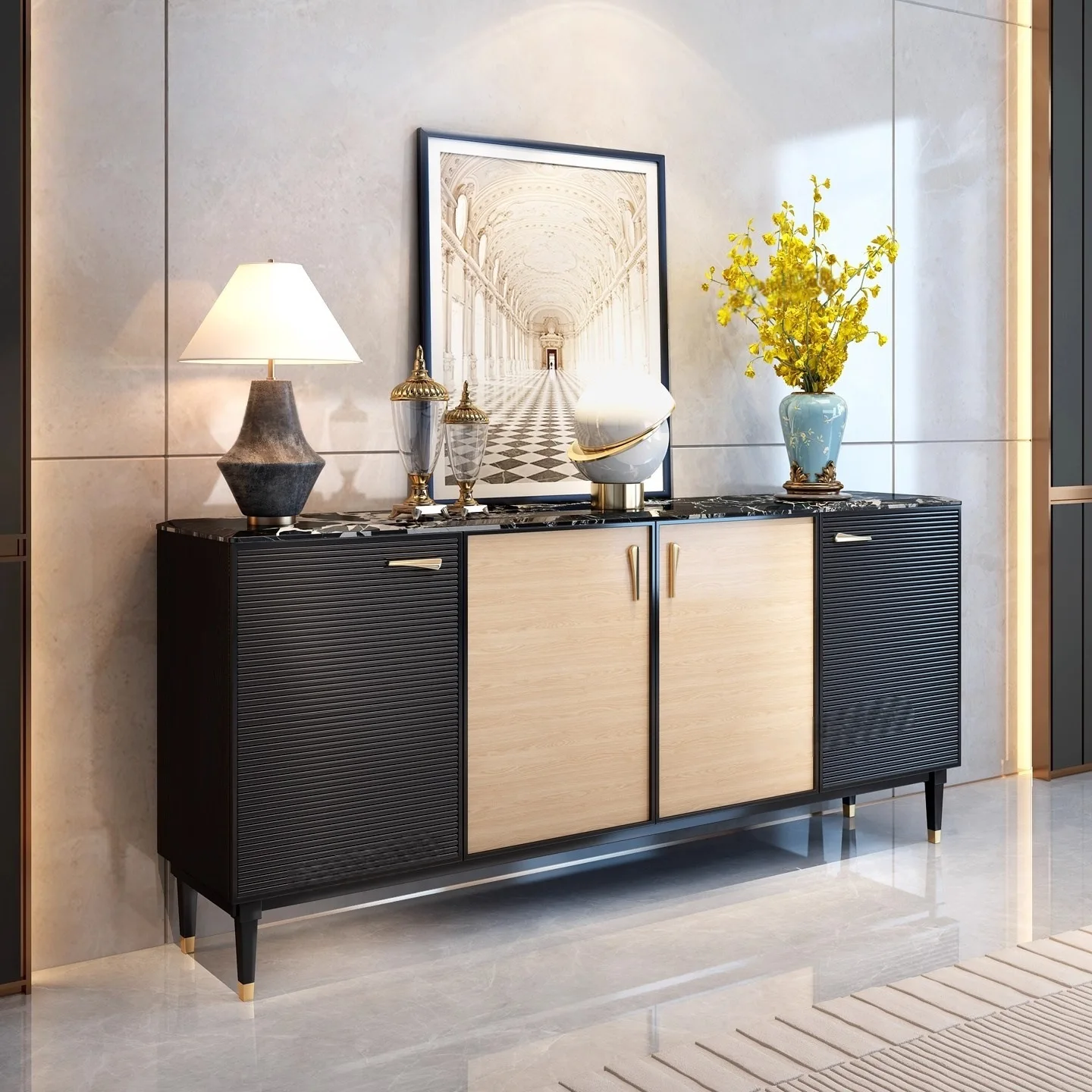 

Entry Entrance Cabinet Villa Living Room Solid Wood Locker Marble Edge Cabinet