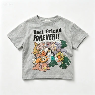 Comfortable And Fresh Teddy Bear Print Summer Casual Round Neck Short Sleeved Fashionable T-shirt Top
