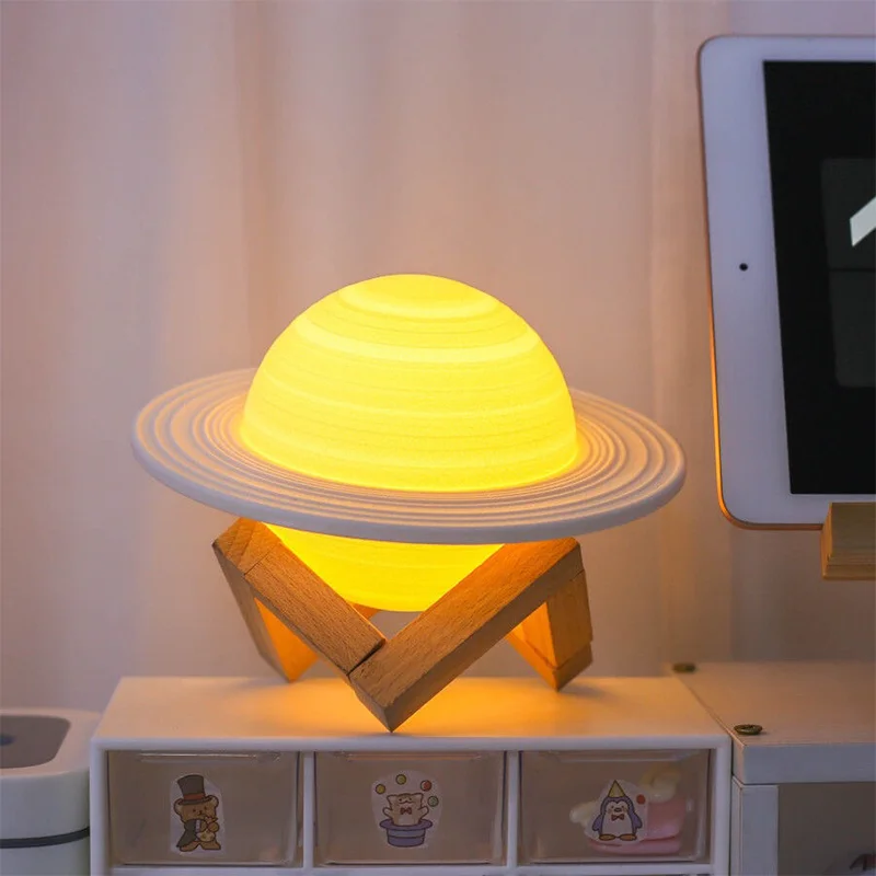 

3D Moon Light Bedroom Bedside Light Small Night Light Planet Light Saturn Light 16 Color Remote Control USB Charging Style