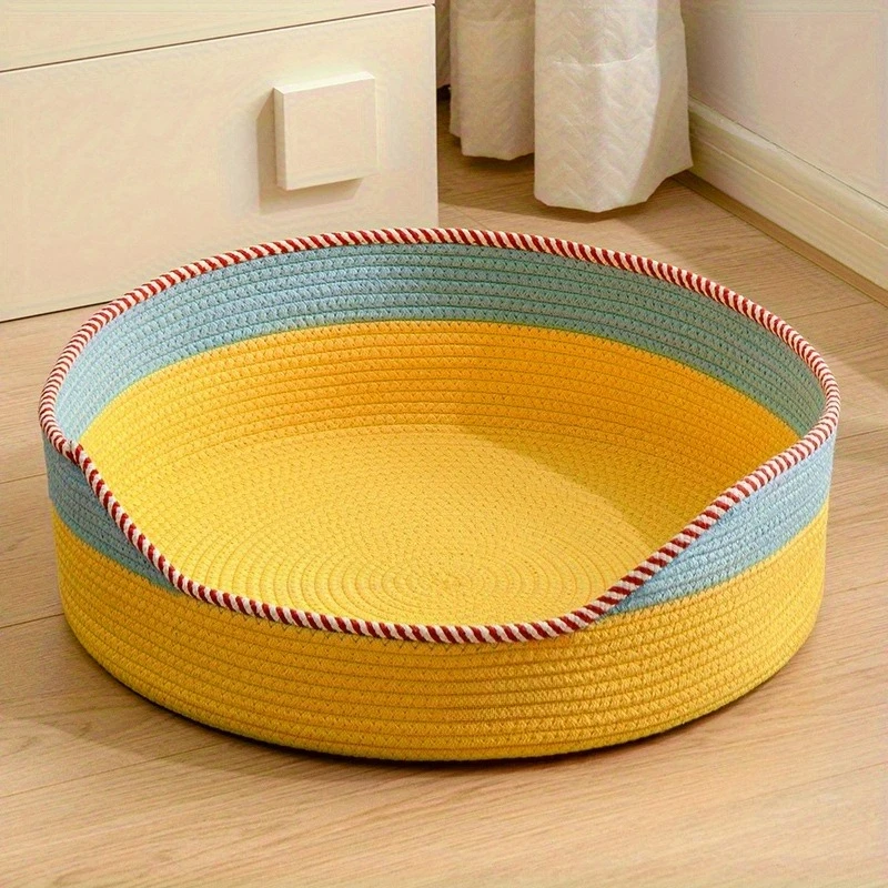 Katzenbett und Kratzbaum aus Hanfseil – multifunktionale Haustierliege mit gestreiftem Design, Ganzjahres-Schlafkratzer für den Innenbereich