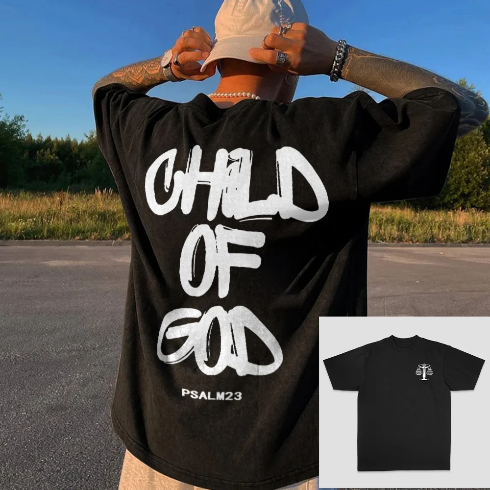 Summer Child of God Letter Printed T-Shirt High Quality Unisex Short-sleeved Retro Street Y2K Casual Fashion Tops Clothing