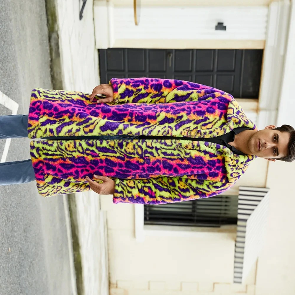 

Тенденции Красочная меховая куртка для мужчин Осень-зима с лацканами Элитный бренд Тренч из искусственного меха Теплая толстая ветрозащитная верхняя одежда с длинным рукавом