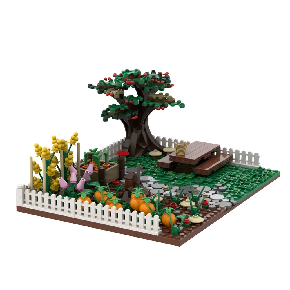 Gobricks MOC Garden Model Bricks Flower Arrangement Pumpkin  Trees Vegetable Garden Fence Scenery Building Blocks Toys Gift