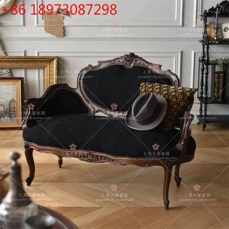 French vintage solid wood fabric carved home sofa American style used chair