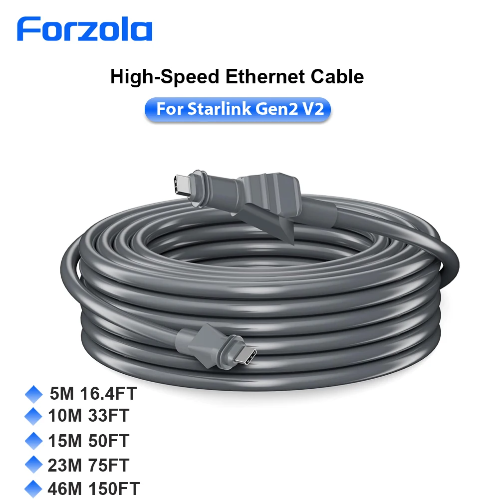 FORZOLA 5-46M For Starlink Gen 2 V2 High-Speed Ethernet Cable For Starlink Satellite Cable Replacement Extension Cord Waterproof