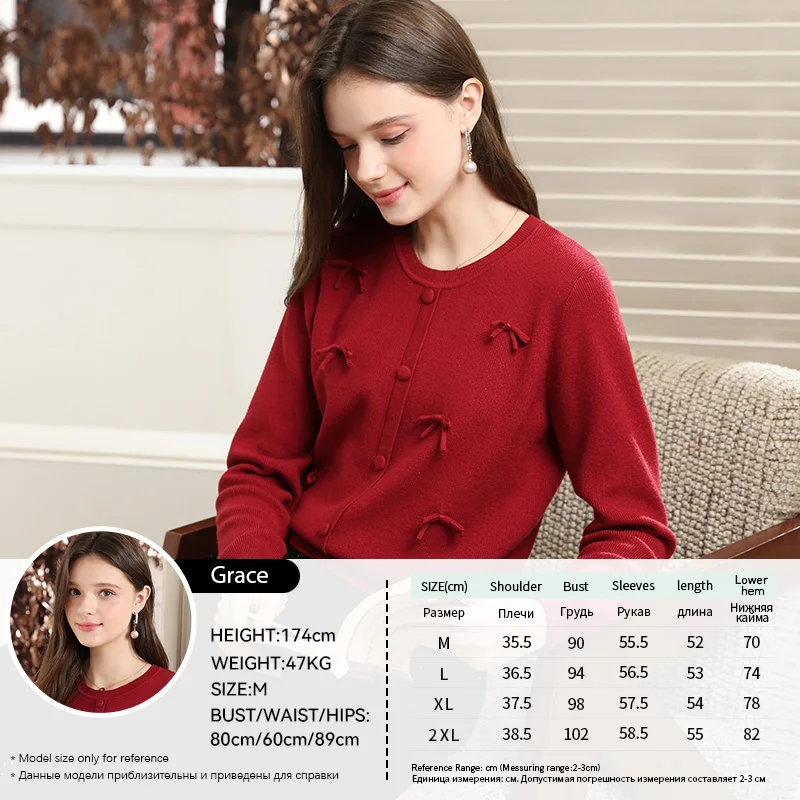 I BELIEVE YOU Woman Sweaters 2025 Sutumn Red French 3D Bow Knit Pullovers Casual O-neck Long Sleeves Knitted Clothes 2253126188