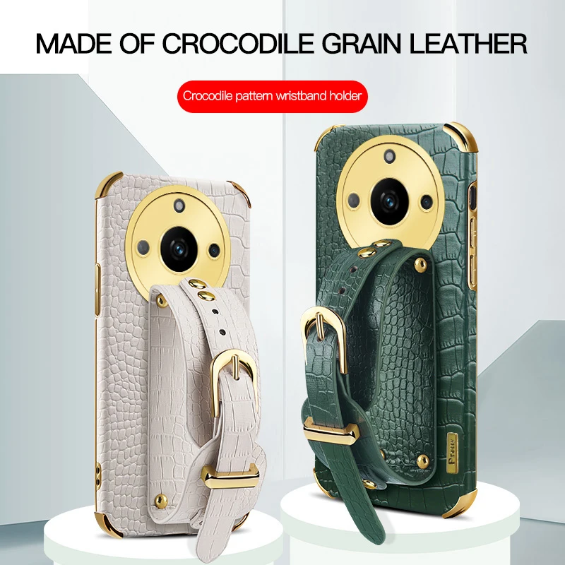 

Wristband Crocodile Leather Phone Case For Realme Narzo N55 70X 60 Pro 5G N53 Wrist Strap Holder Soft Cover Shockproof Cases
