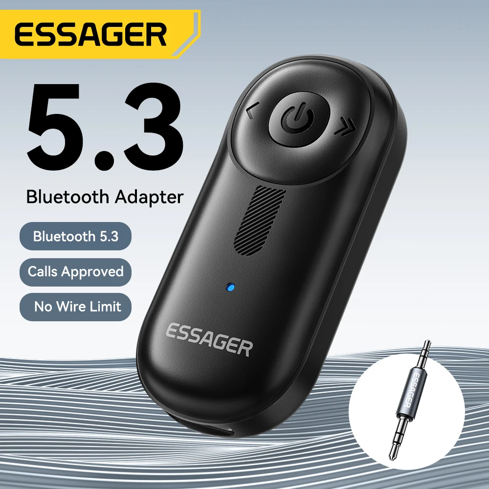 Essager Bluetooth 5.3 Adapter 3.5mm AUX Jacks For Audio Music Receiver Car Speakers Headset Tablet Laptop Bluetooth Car Receiver