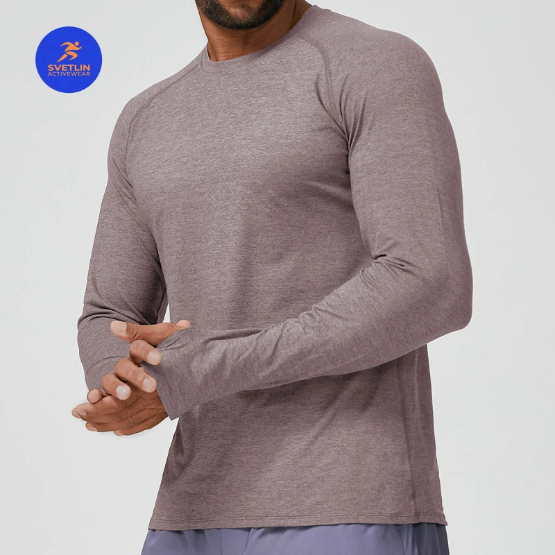 SVETLIN High Quality EU US Size Men American Style Two-tone Quick Dry Long Sleeve Top Soft Stretch Athletic Shirt for Yoga