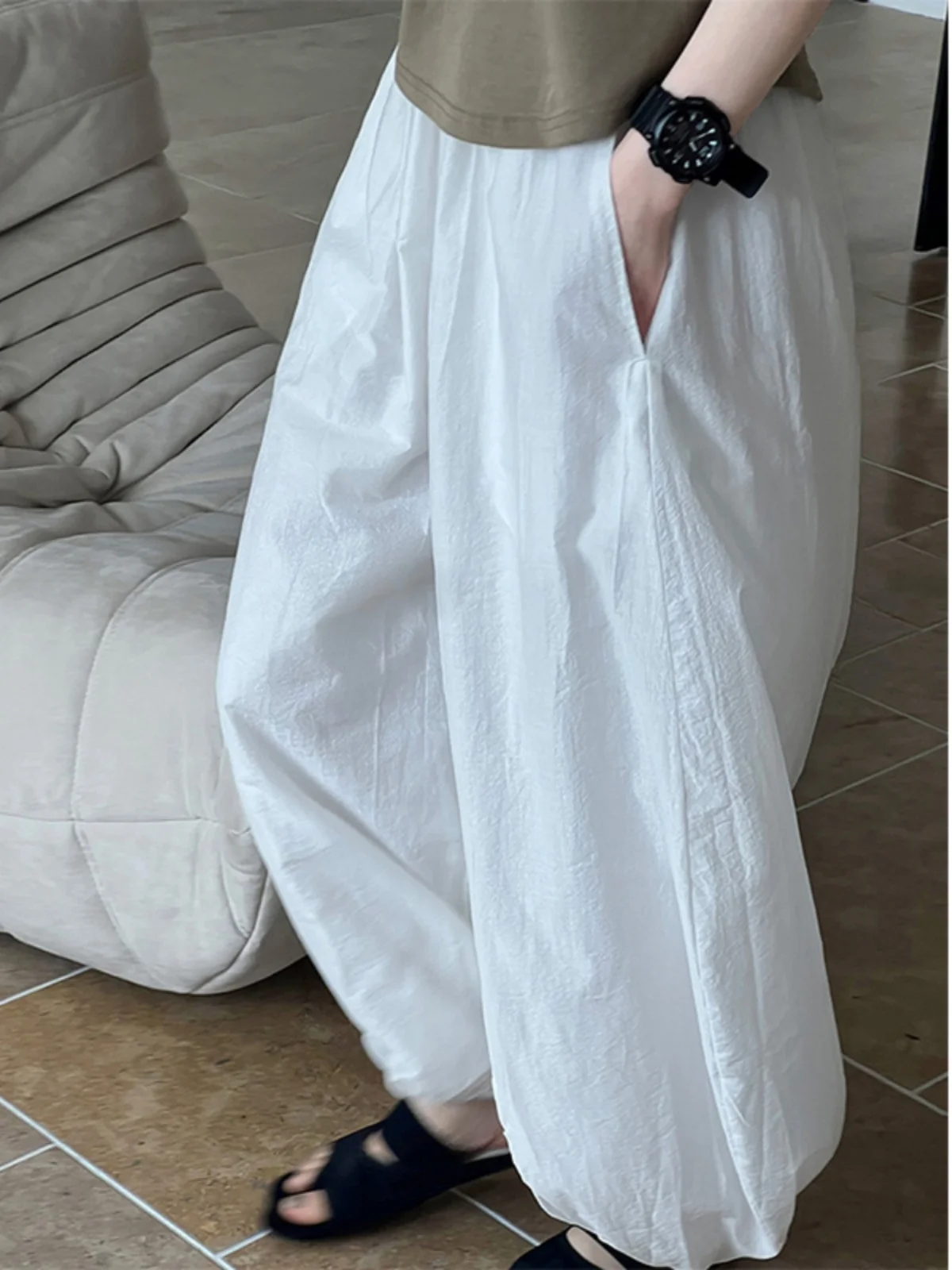 TANNT Women Pant Capris 2025 Spring Fashion High Waist Loose Casual Solid Black White Bloomers All Match Long Female Trousers