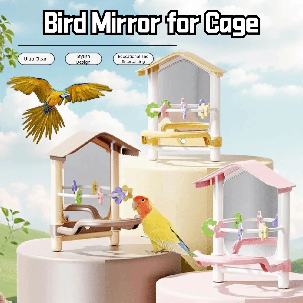 

Anti-slip Parrot Mirror Toy Bite-resistance Creative Bird Cage Toys with Standing Pole Interactive Bird Mirror for Cage Indoor