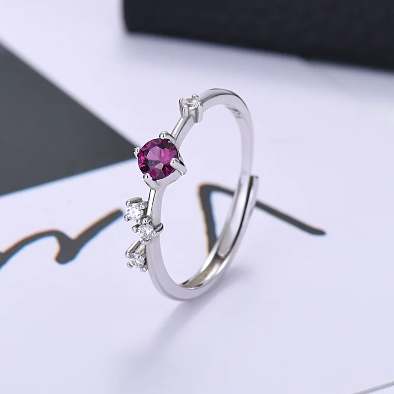 S925 Silver Blue Topa Olive Garnet Amethyst Yellowcrystal Purple Teeth Black Ring Elegant and Fresh Handpiece