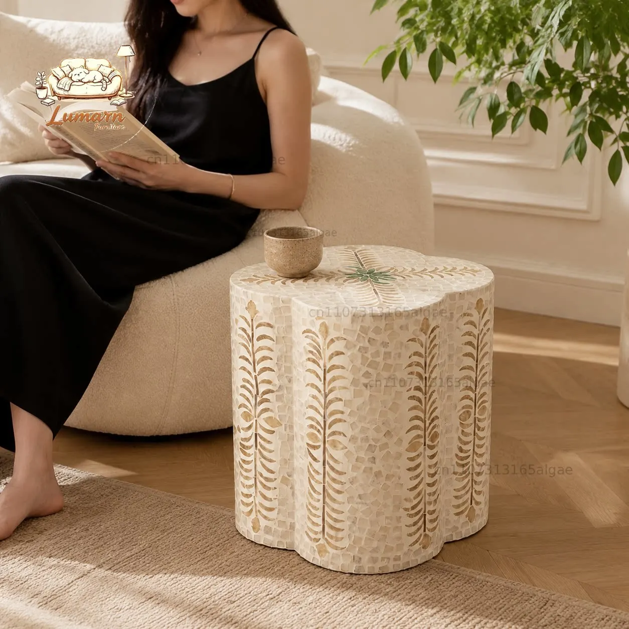 French shell edge table handmade coffee table sofa living room home floor ornament
