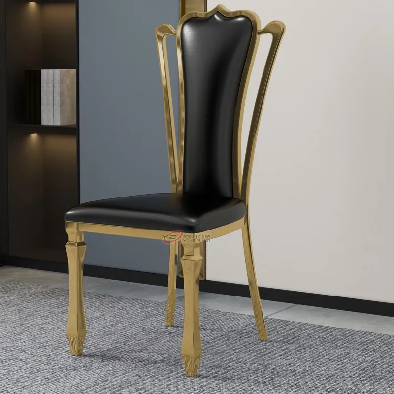 Light luxury stainless steel flannel dining chair living room banquet hall chair fashion simple metal home chair wine