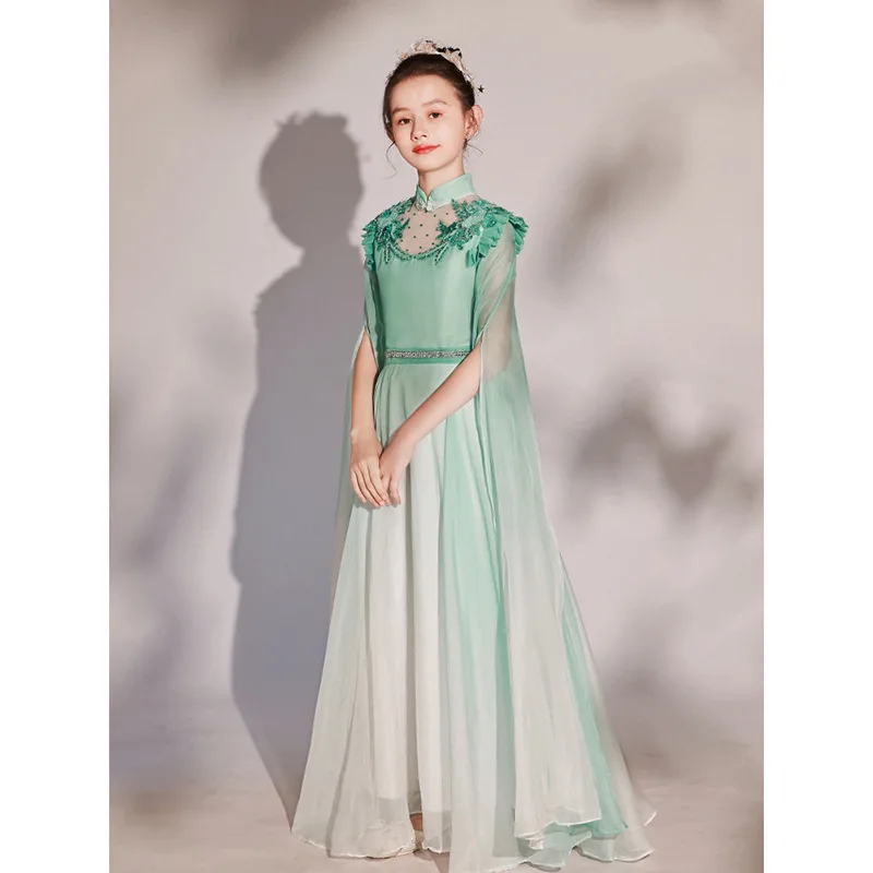 Trung Quốc Bé Gái Xanh Hanfu Đầm Đáng Yêu Trẻ Em Chụp Ảnh Đàn Tam Thập Lục Vintage Trẻ Em Cổ Đại Công Chúa Chụp Ảnh Cosplay Váy Bầu