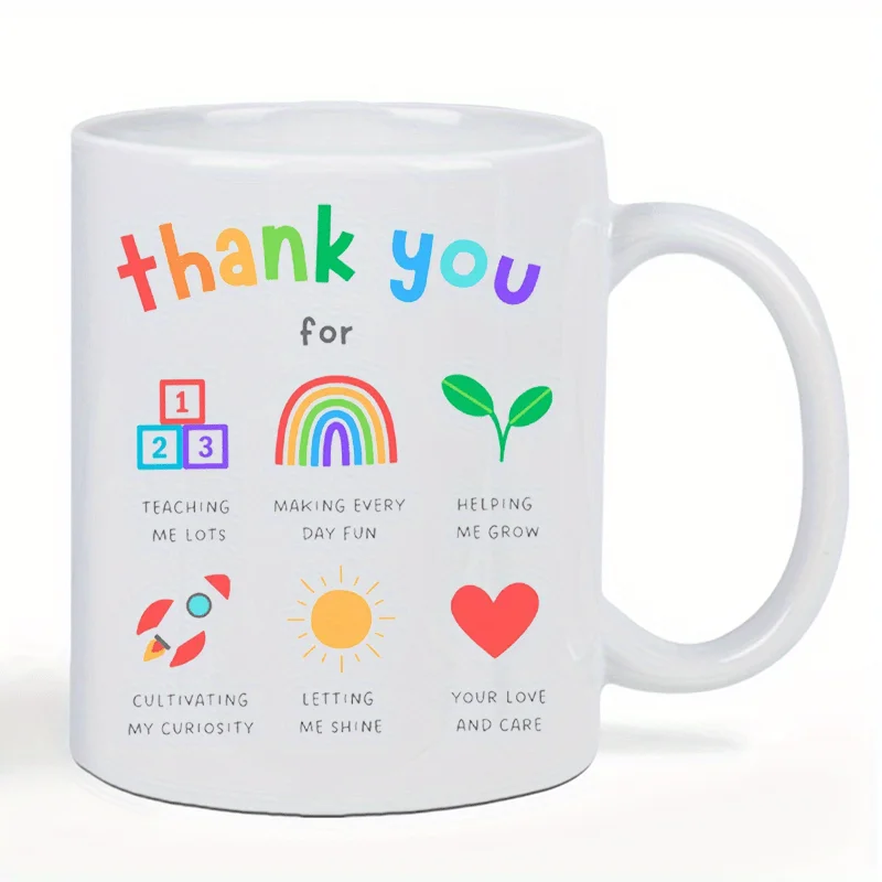 Merci de avoir nourri la curiosité, le plaisir, la croissance, l'amour - Tasse à café en céramique colorée avec message inspirant - Cadeau parfait pour les enseignants