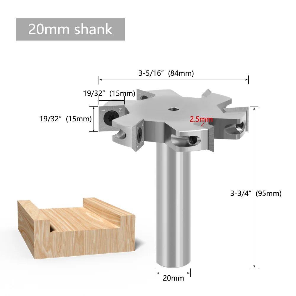 LAVIE 20mm Shank 6-Flute T-Slot Panel Cutter,Round Shank Grooving Bit,Tungsten Carbide Woodworking Router Bit,T-Tongue Milling