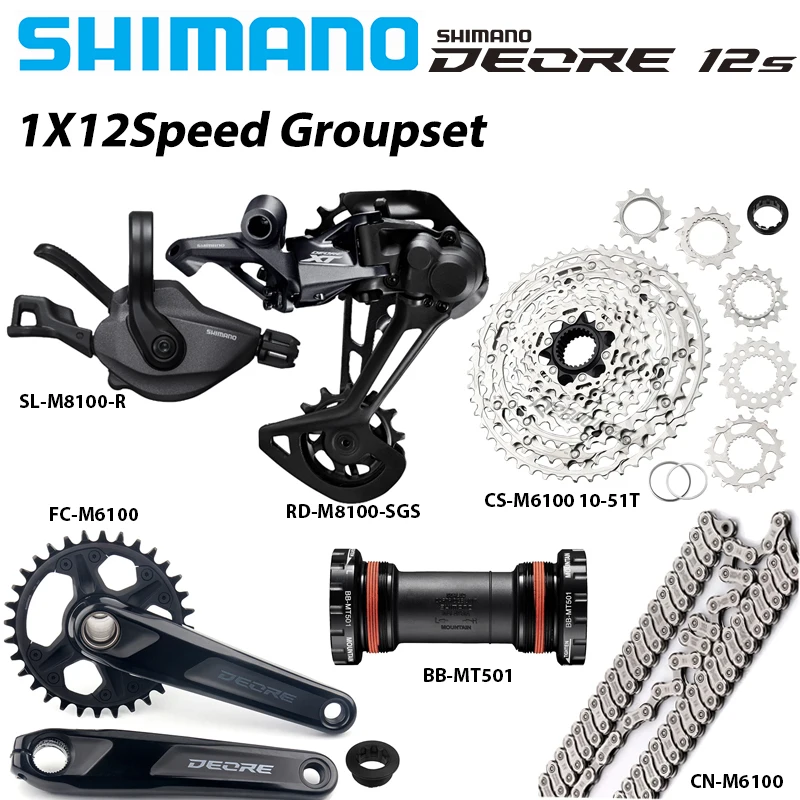 SHIMANO DEORE M6100 M8100 12speed Groupset with Shifter Rear Chain FC-M6100 CRANKSET Bottom Bracket 11-51T Cassette Sprocket