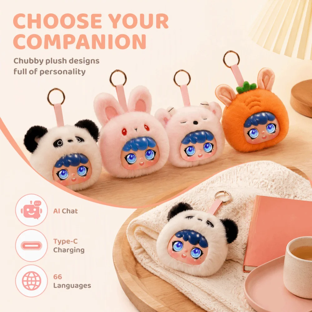 66 Languages Interactive AI Companion Pendant Emotional Support Cute Design AI Cat Keychain Desk Buddy Interactive Talking