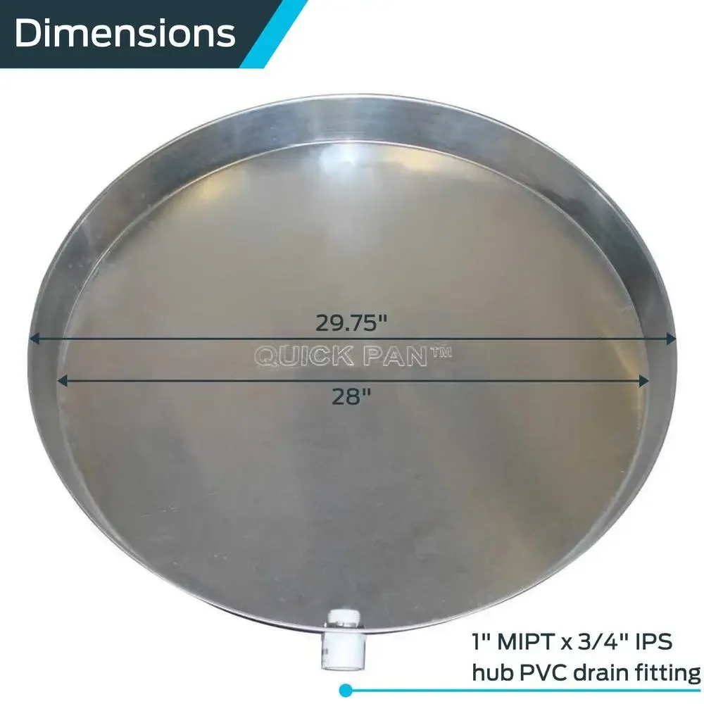 Aluminium Water Heater Pan Tray 28 Inch PVC Drain Fitting Sturdy Circular Design Overflow Prevention