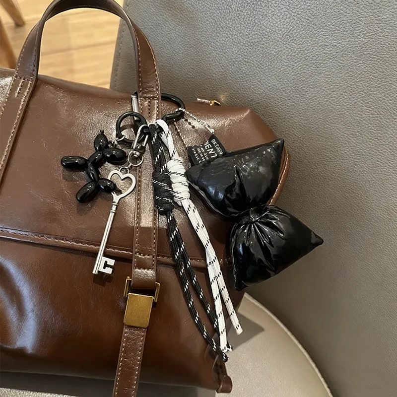 الحلو مبطن الجلود القوس المفاتيح المنظم لطيف حقيبة صغيرة سحر للفتيات الحلو الكورية القوس مفتاح حامل مع قلادة