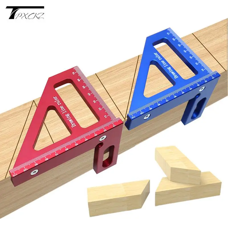 

3D Multi Angle Layout Aluminum Alloy Red Miter Triangle Ruler 45°/90° Woodworking Square Protractor Measuring Tools