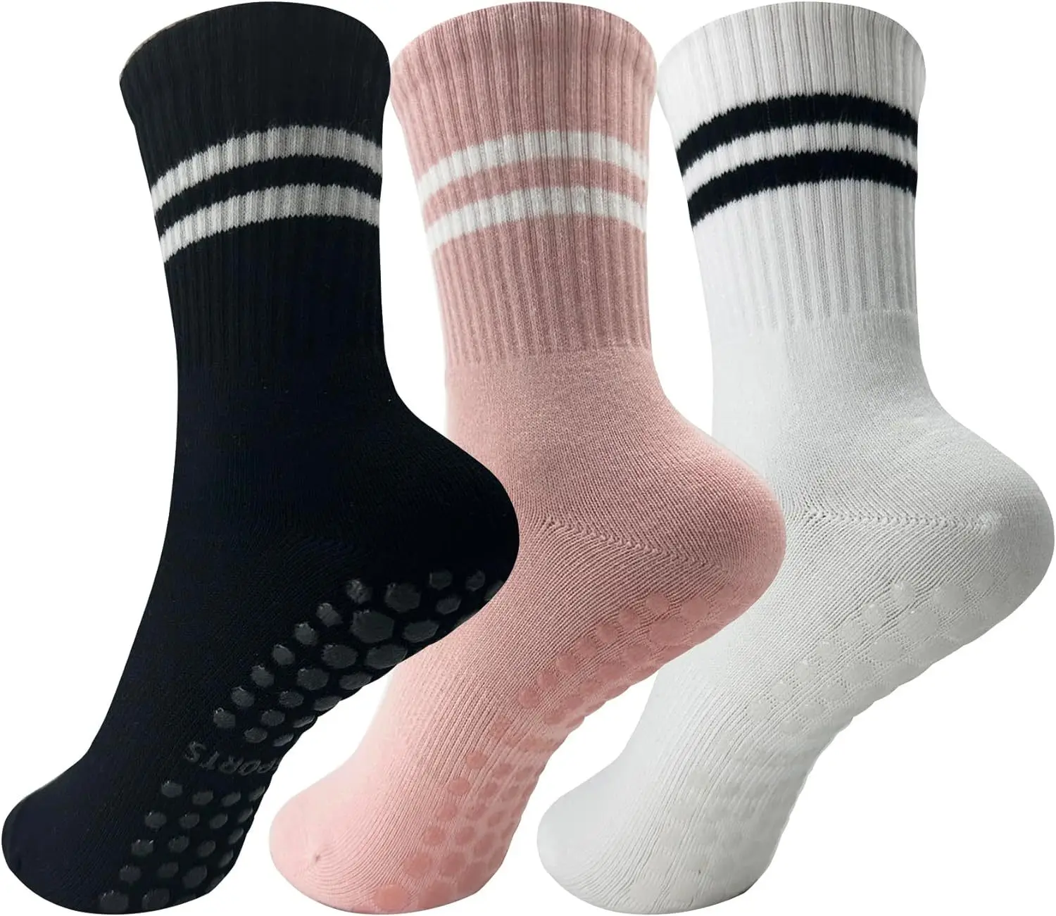 Calcetines largos de algodón para Yoga, medias antideslizantes de tubo medio de silicona para Pilates, interiores, Fitness, gimnasio, pista de baile, deportes