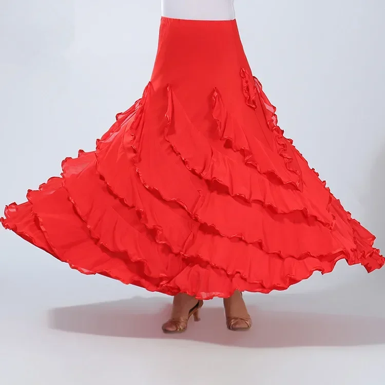 Free Shipping Women Lady Red Flamenco Skirt Dresses Performance Skirts Ballroom Waltz Tango Flamenco Dancing Costume