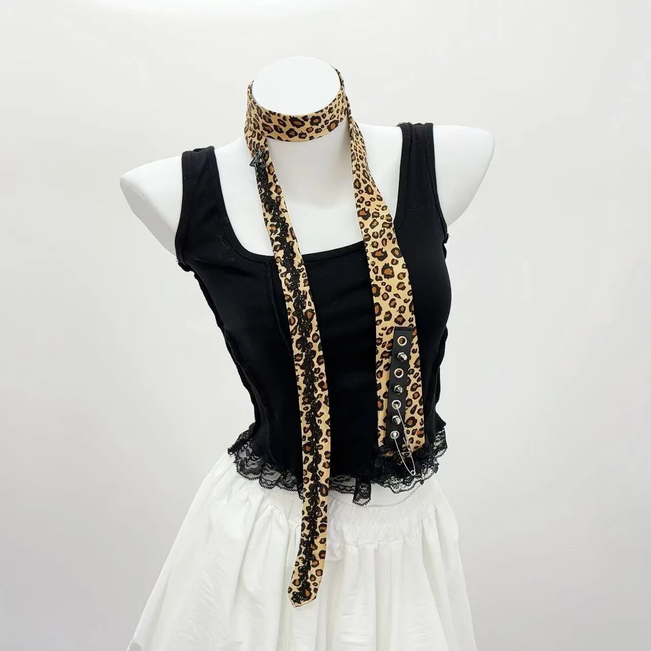 Y2k retro leopardo rebites pinos harajuku cachecol feminino menina de alta qualidade moda lenço festa cachecol acessório requintado