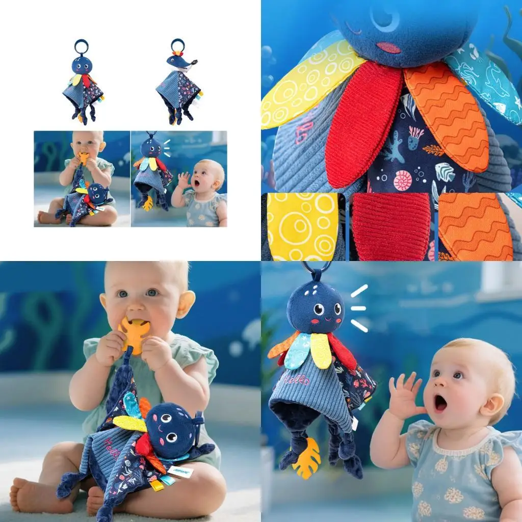 

97BE Plush Ocean Animal Baby Soothing Toy with Built-in Teether and Crinkle Paper