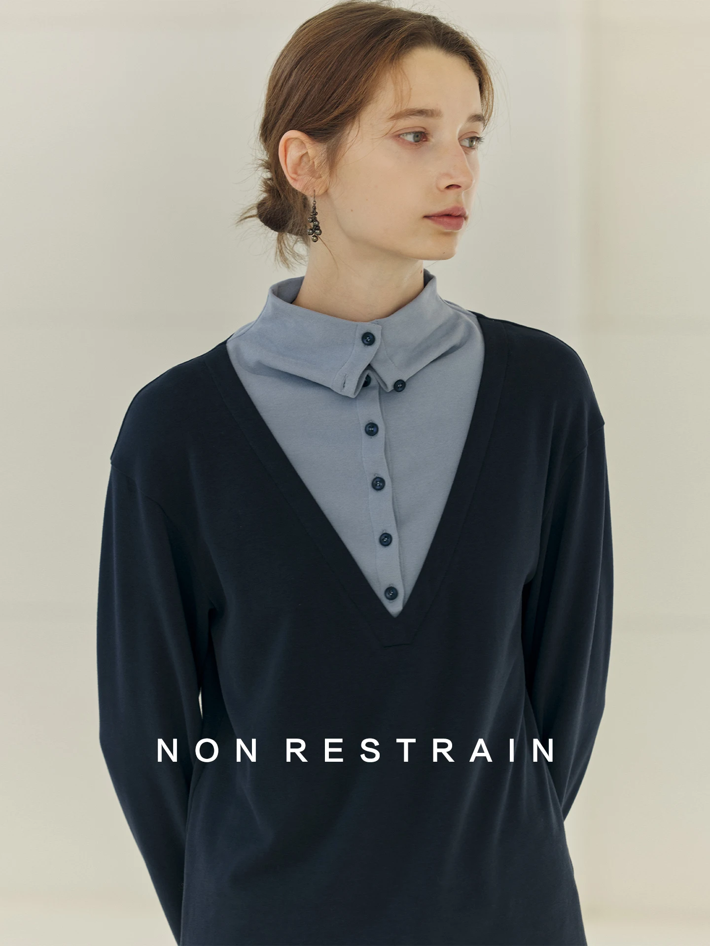 

Свободная женская футболка с длинным рукавом, на пуговицах, с воротником-стойкой, в стиле колор-блок, повседневная, удобная, дышащая, из смесового хлопка и полиэстера